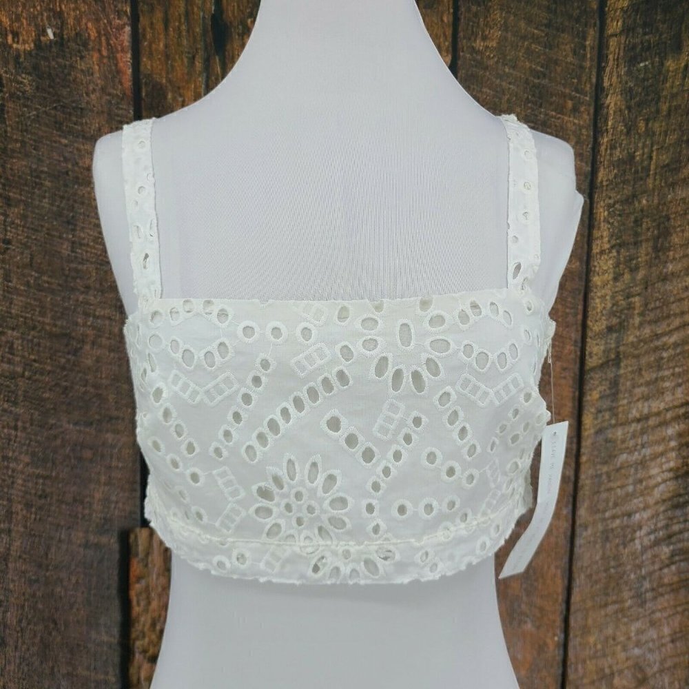New Flynn Skye Alexis Crop Top Womens M White Eyelet Tank